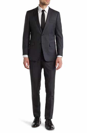 Cavalli Class Slim Fit Charcoal Solid Notch Lapel Wool Suit