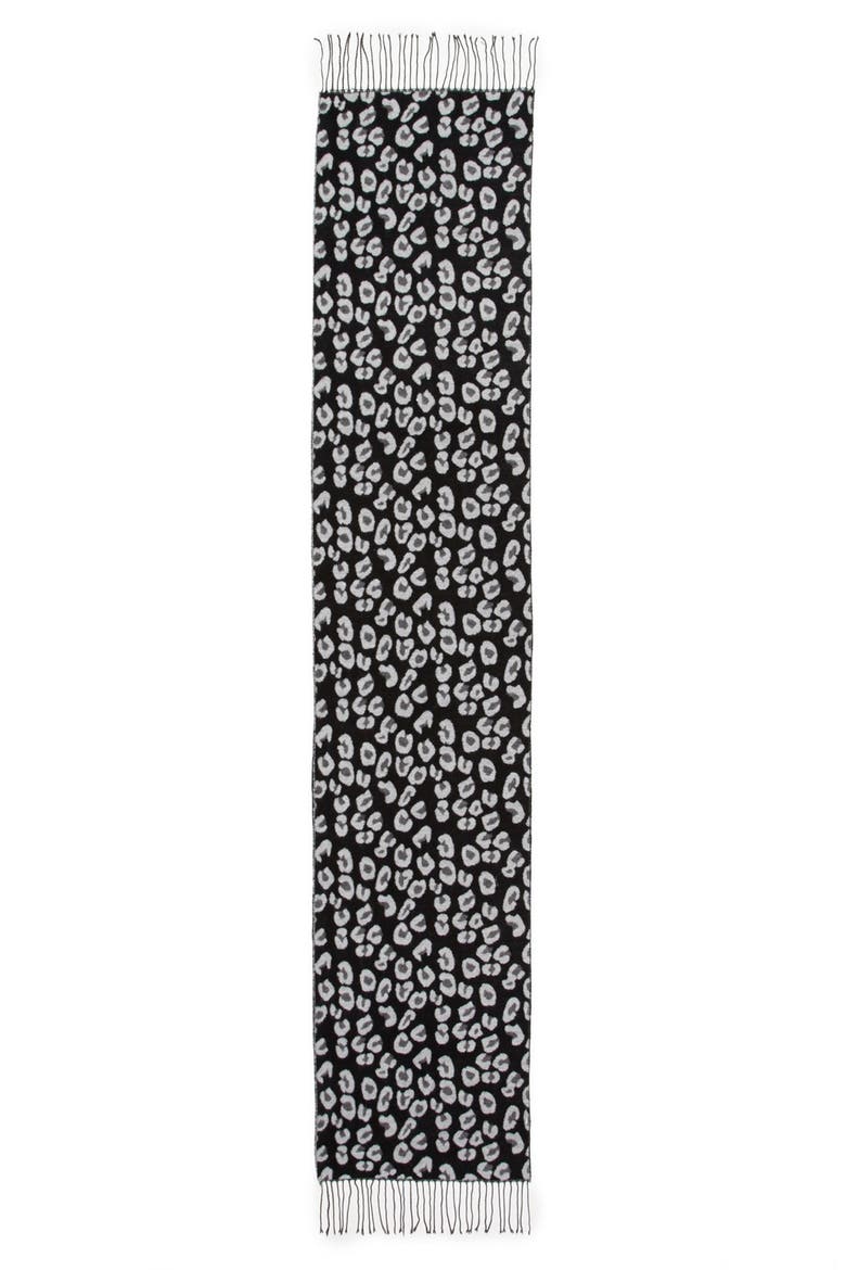 Animal Print Fringe Scarf, Alternate, color, GREY