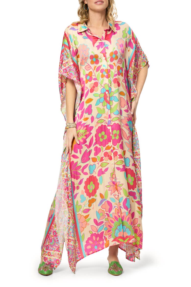 Vibrant Floral Print Cover-Up Kaftan, Main, color, MULTI