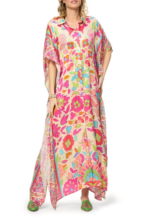 Vibrant Floral Print Cover-Up Kaftan