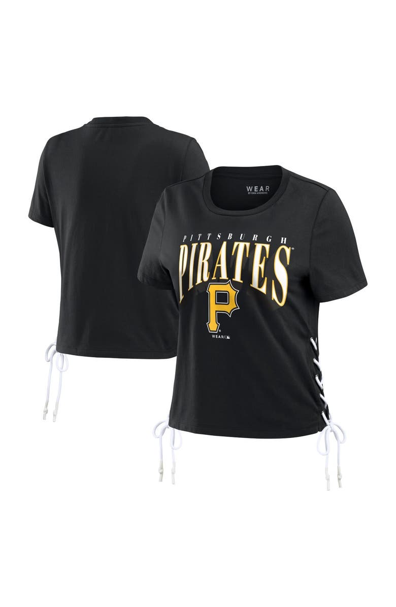 WEAR by Erin Andrews Women's WEAR by Erin Andrews Black Pittsburgh Pirates Side Lace-Up Cropped T-Shirt, Main, color, Black