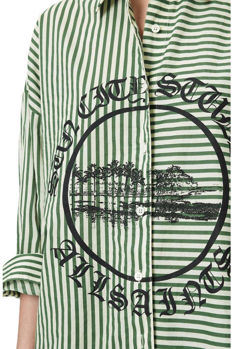 Adrianne Stripe Graphic Print Ramie Button-Up Shirt, Alternate, color, APPLE GREEN/ WHITE