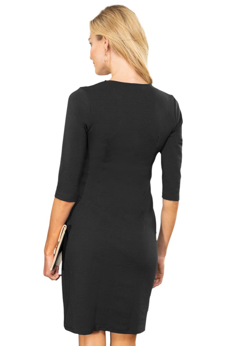 HotSquash London Clothing Pleat Waist Dress with 3/4 Sleeves, Alternate, color, Black