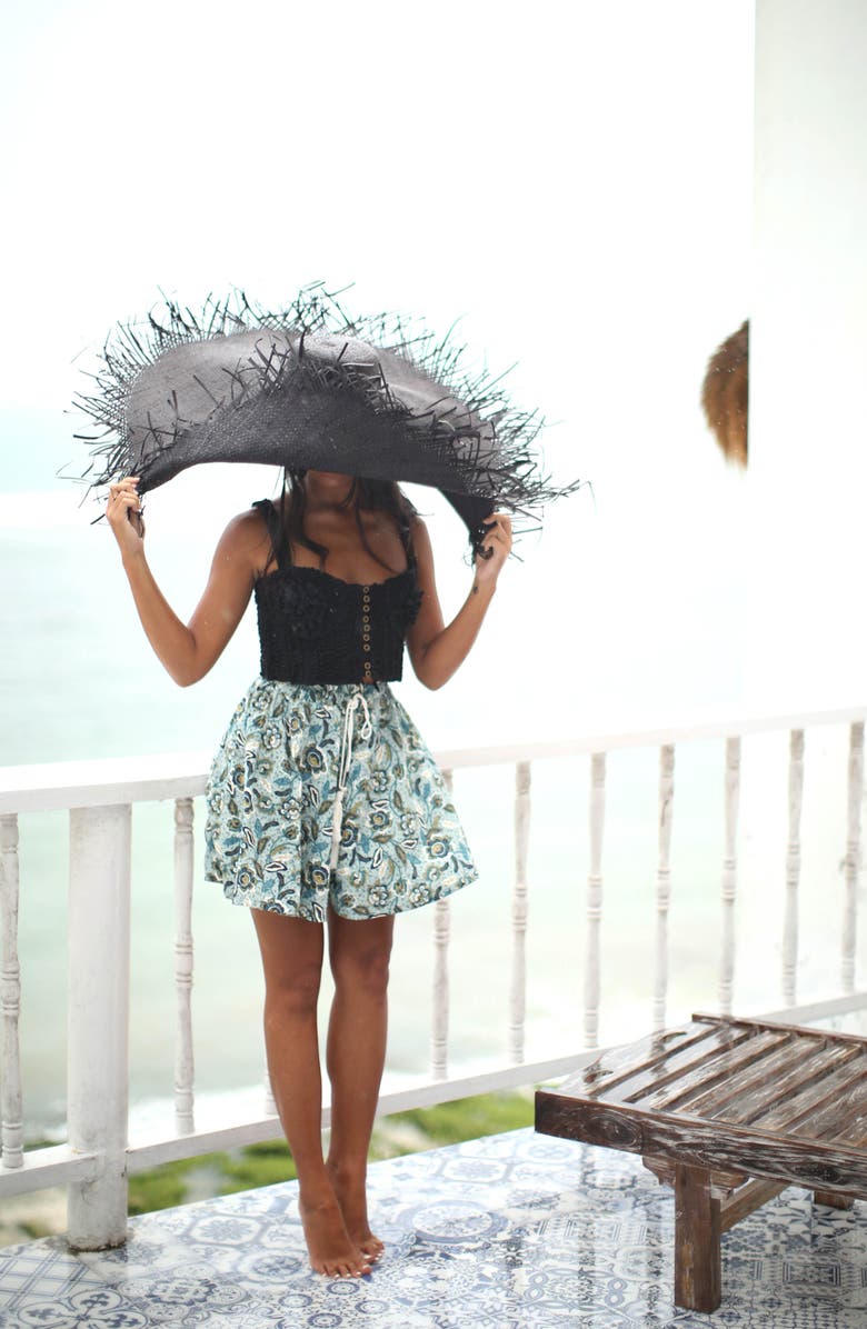 BRUNNA.CO Sekar Floral Skort | High-Waisted Cotton Skirt Shorts, Alternate, color, Blue