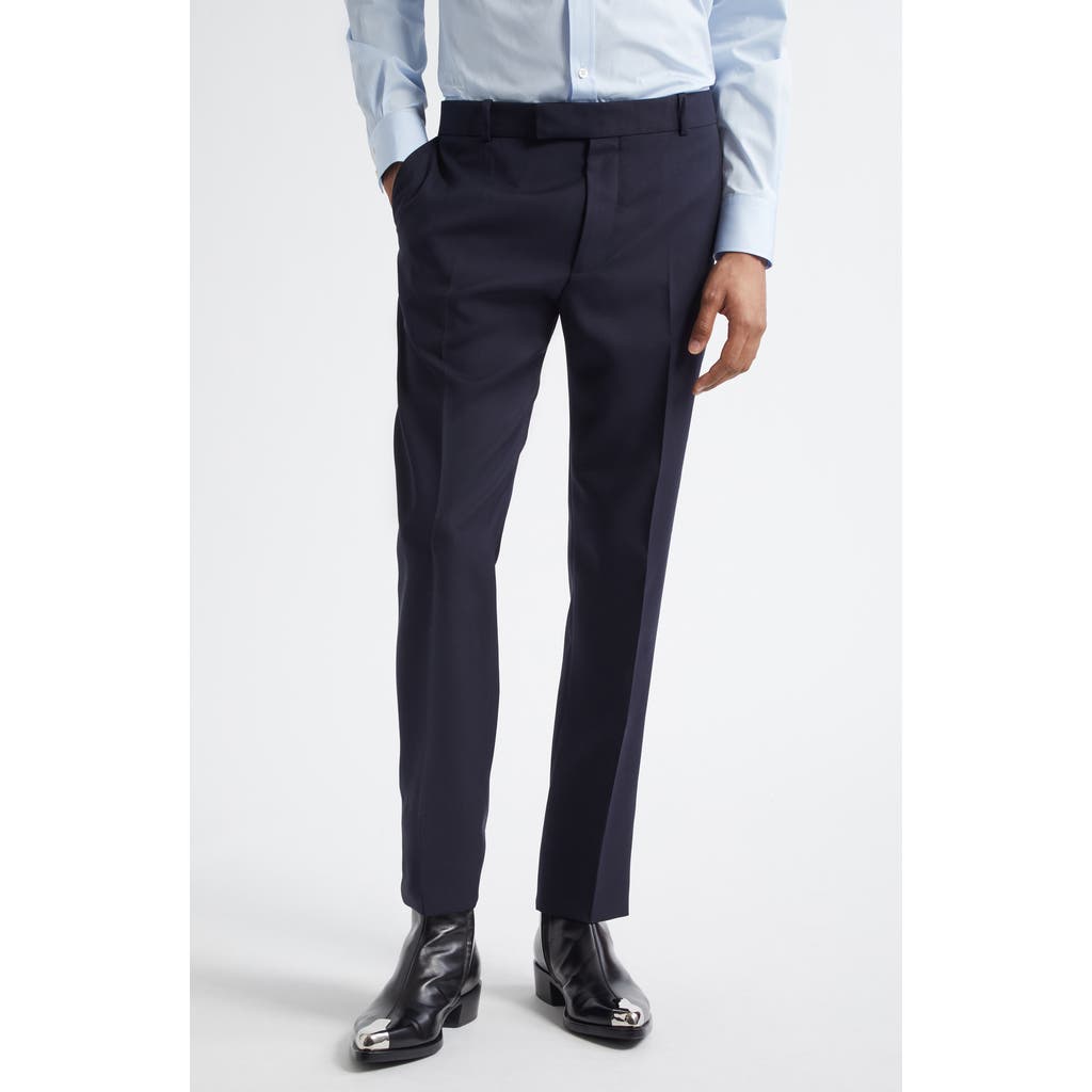 Alexander Mcqueen Mcqueen Low Rise Wool Cigarette Trousers In Navy
