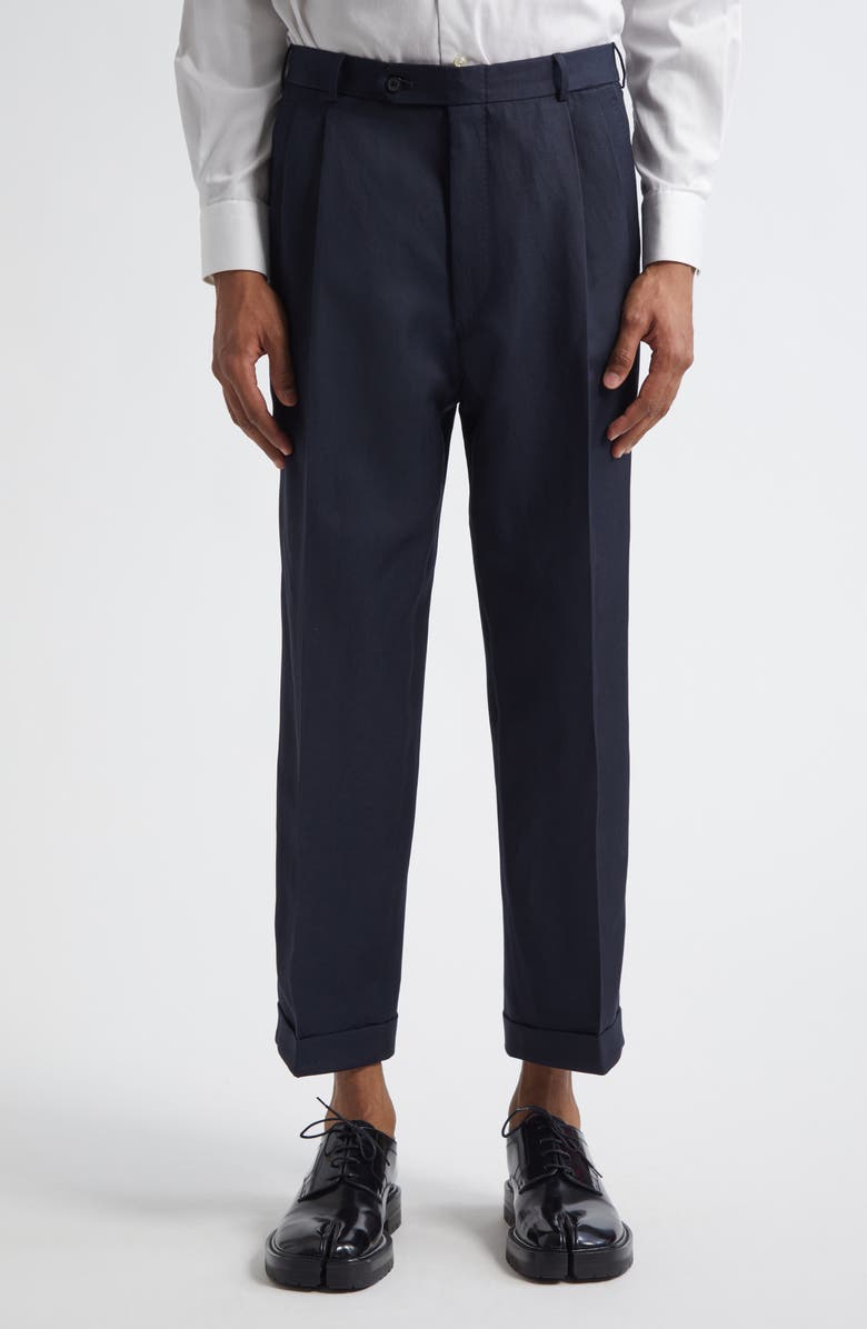 Maison Margiela Pleated Crop Barathea Straight Leg Pants, Main, color, Blue