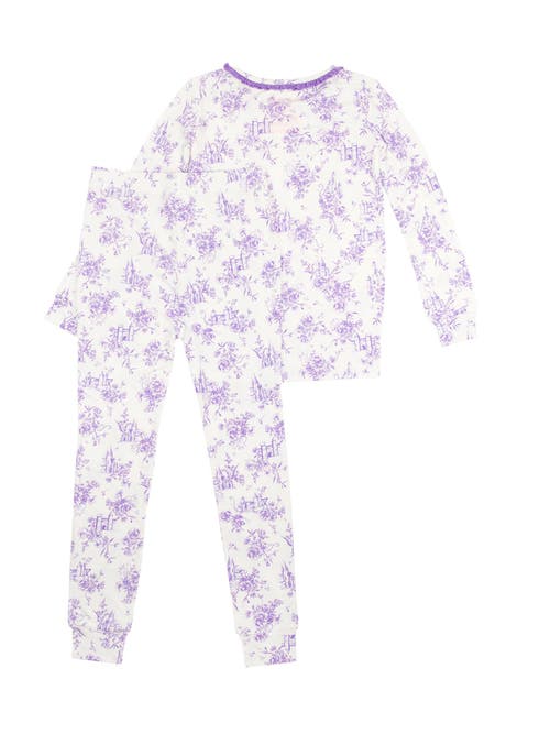 Rufflebutts Softsnooze Girls Ruffle Long Sleeve Pajama Set In Purple