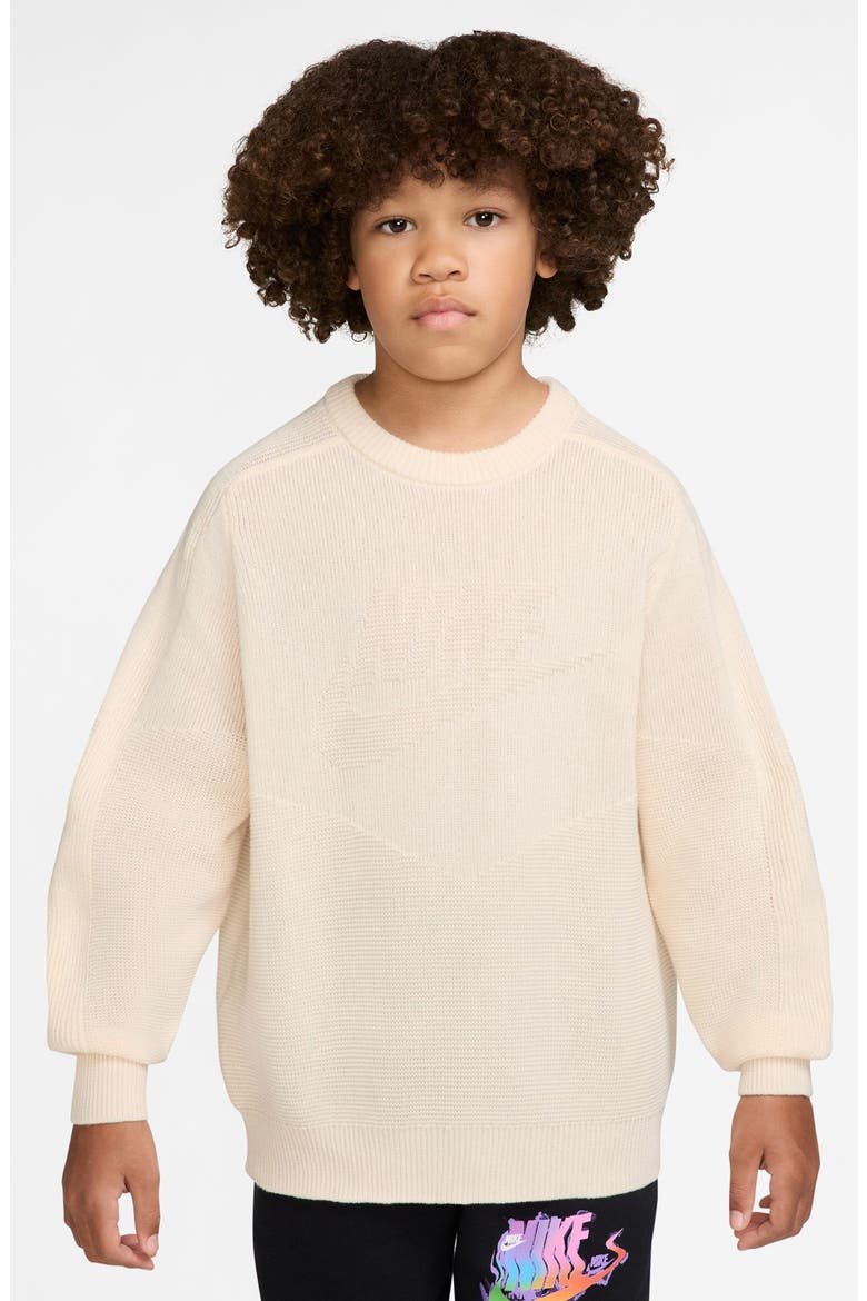 Kids' Sportswear Knit Crewneck Sweater, Main, color, CHALK