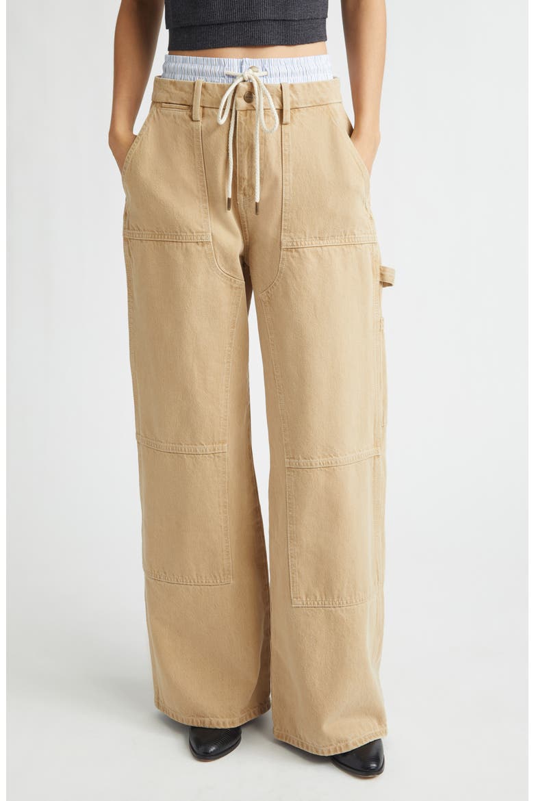 Double Waistband Wide Leg Carpenter Pants, Main, color, TAN