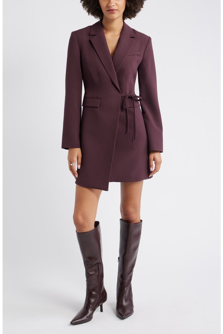 The Icon Suiting Wrap Blazer Dress, Alternate, color, BURGUNDY FUDGE