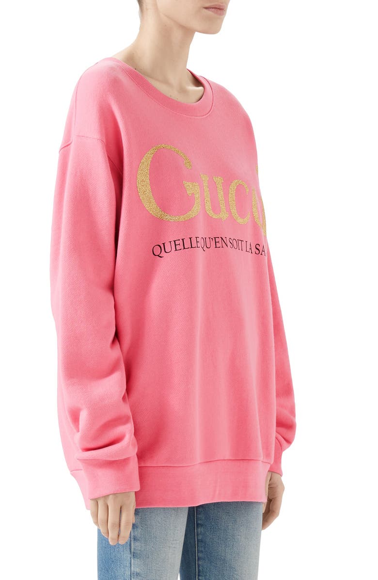 Gucci La Saison Glitter Logo Cotton Sweatshirt, Alternate, color, 