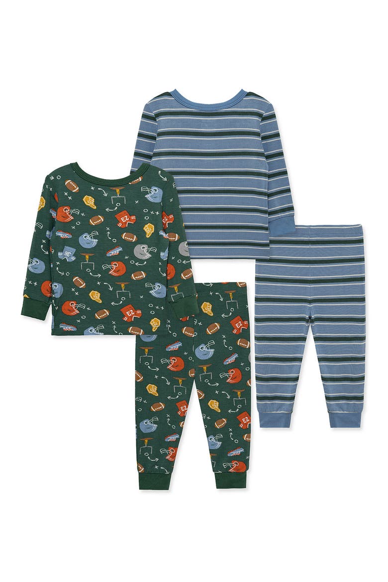 Kids' Football 4-Piece Pajamas Set, Alternate, color, BLUE/ GREEN