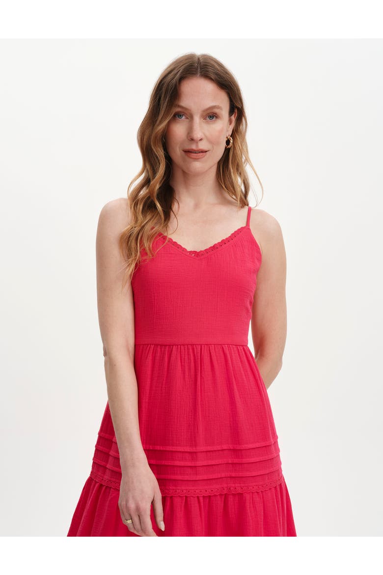 Petite Hazel Cheesecloth Midi Dress, Alternate, color, Bright Pink