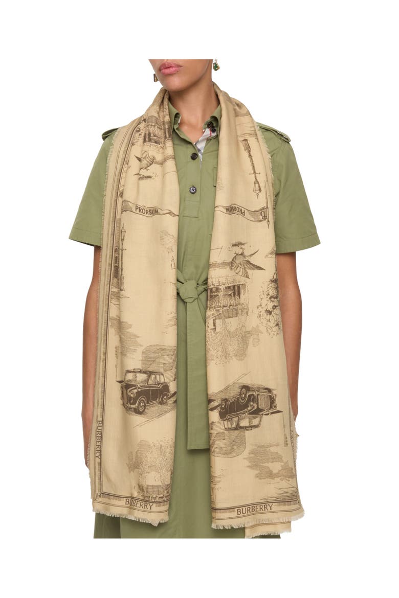 London Landmarks Wool Silk Scarf, Alternate, color, Sand beige