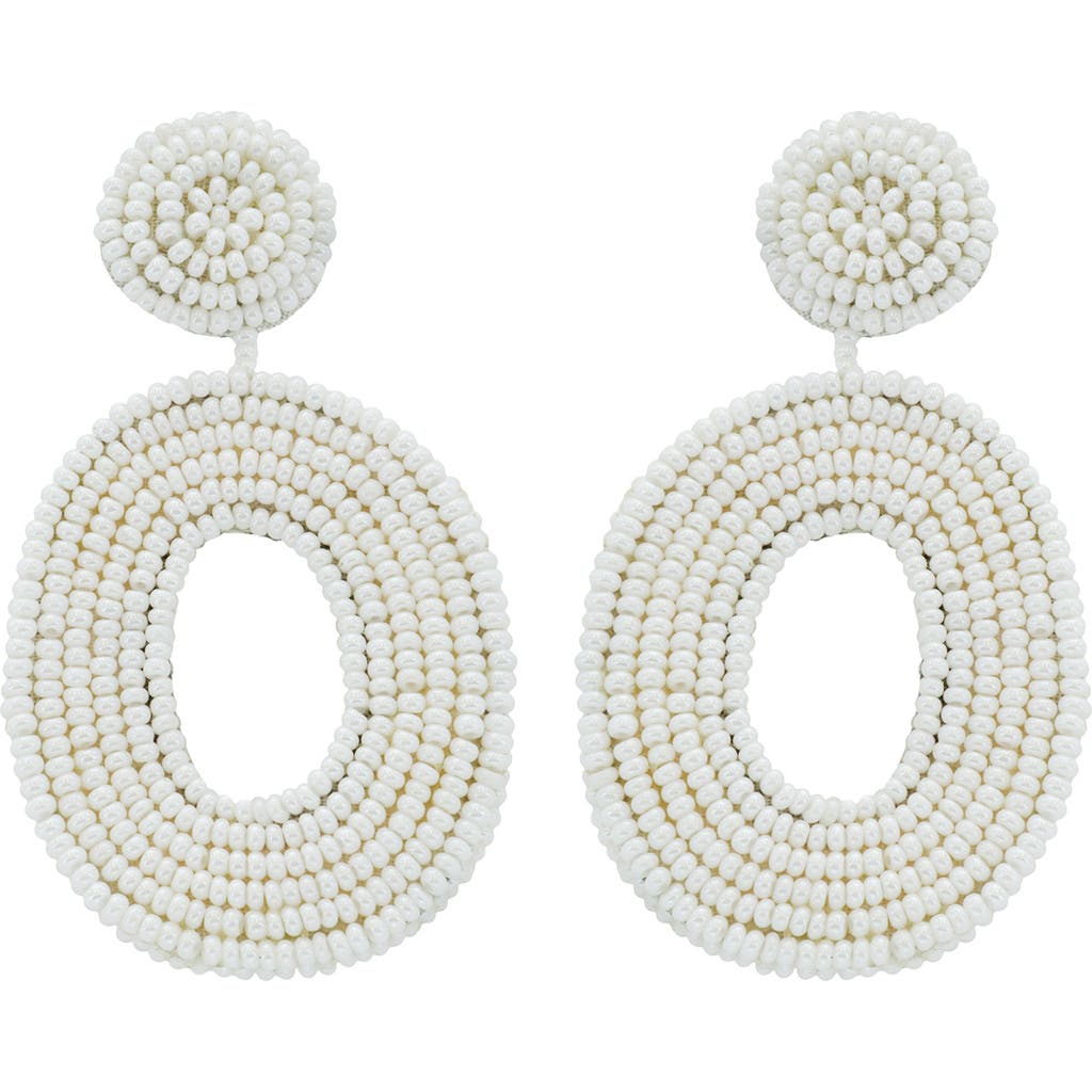 Panacea White Seed Bead Oval Drop Earrings In White