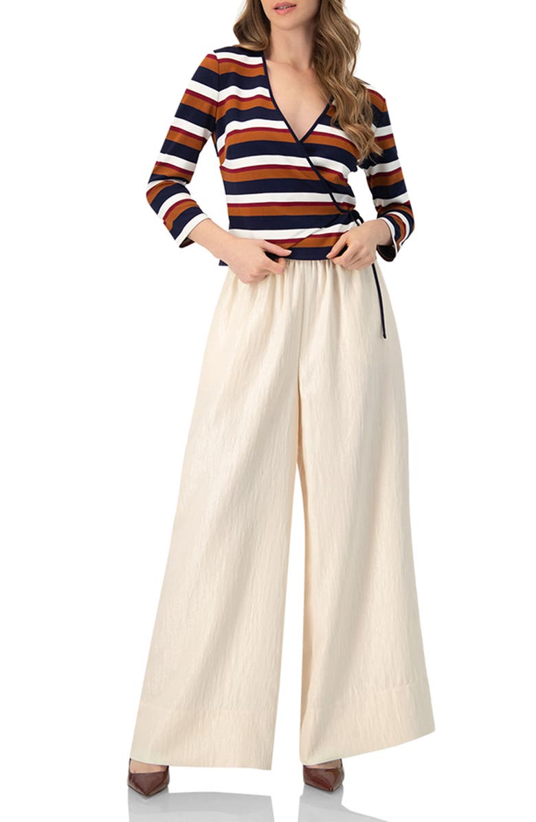 IVONNE V-Neck Wrap Blouse with Color Block Stripes, Alternate, color, Multi-Brown