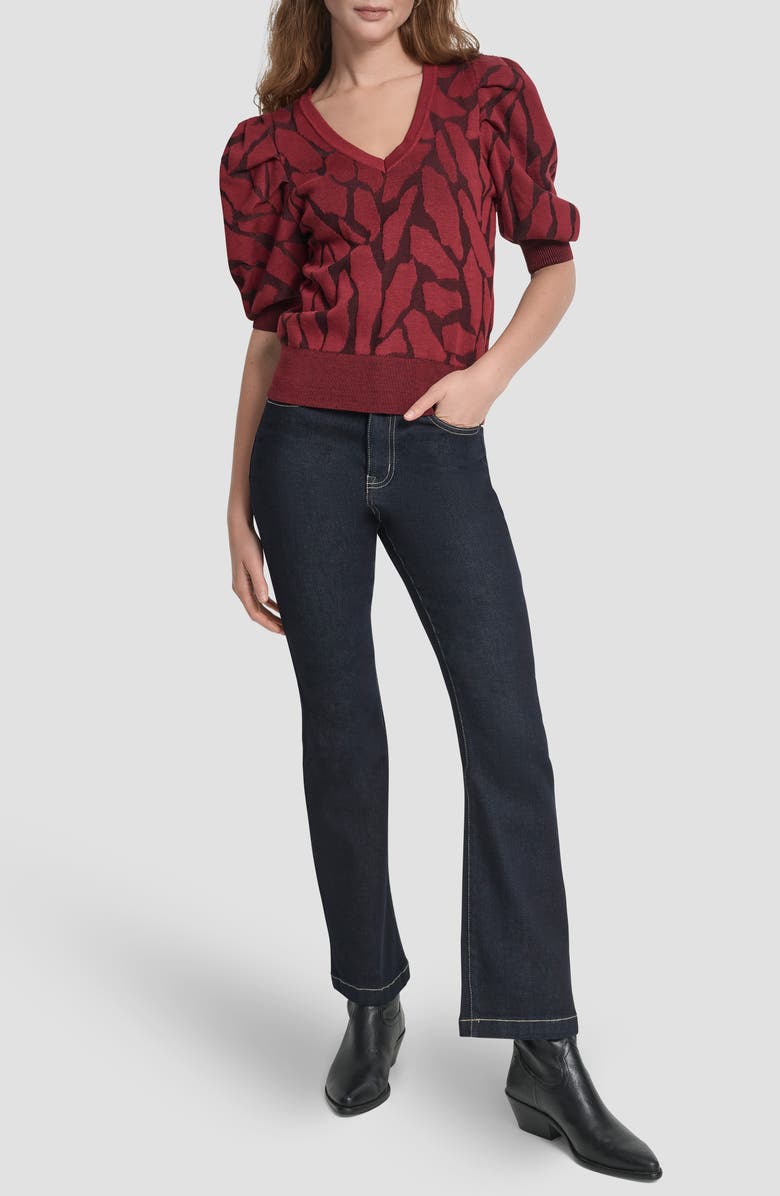 DKNY Texture Puff Sleeve Sweater, Alternate, color, Merlot