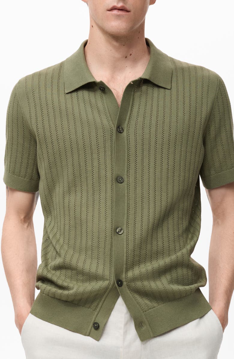 MANGO Pointelle Polo Sweater, Main, color, Green