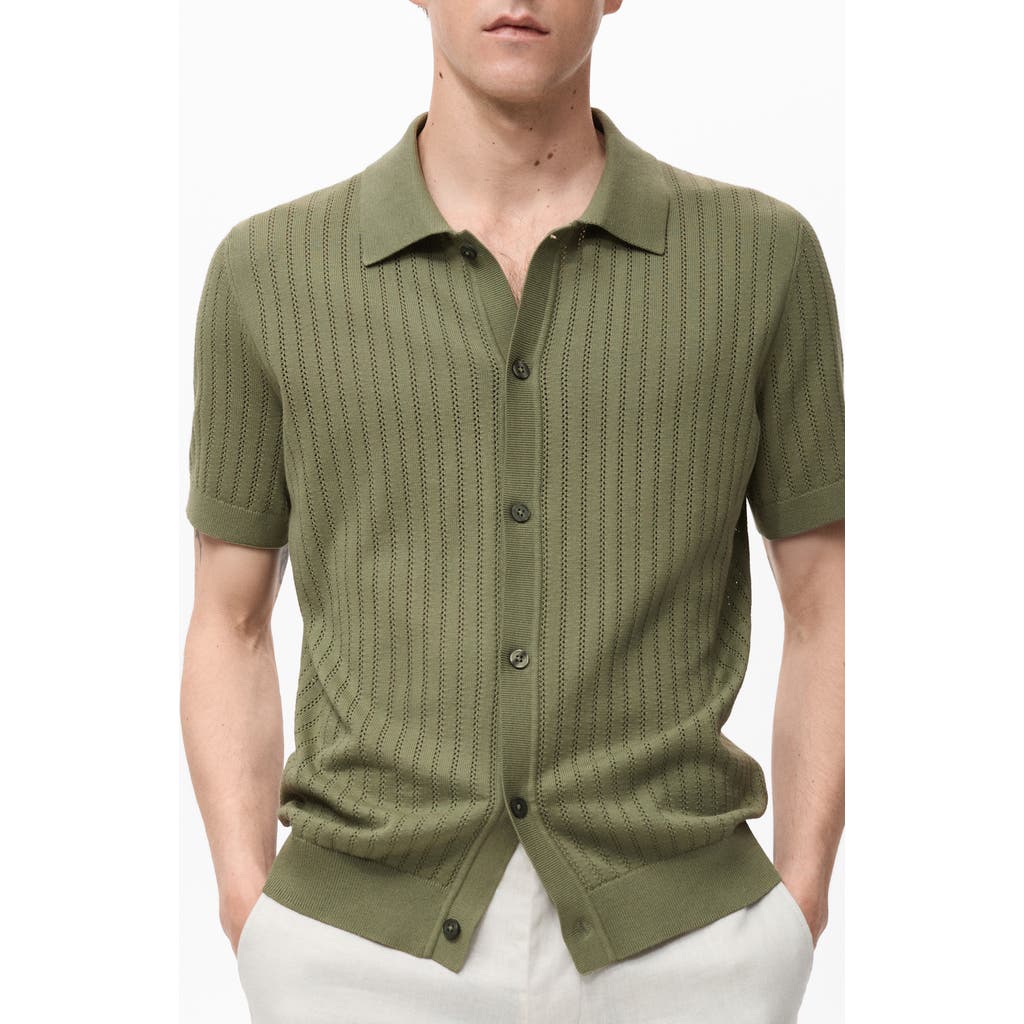 Mango Pointelle Polo Sweater In Green