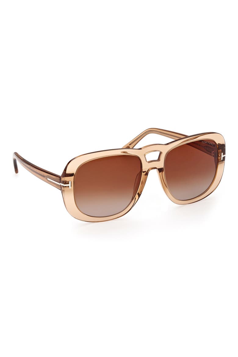 56mm Gradient Aviator Sunglasses, Alternate, color, SHINY LIGHT BROWN / BROWN