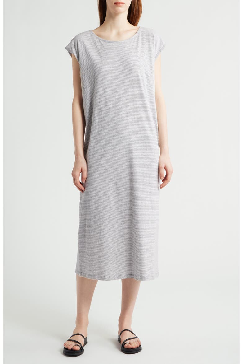 Stripe Cap Sleeve Organic Cotton Midi Dress, Main, color, DARK PEARL