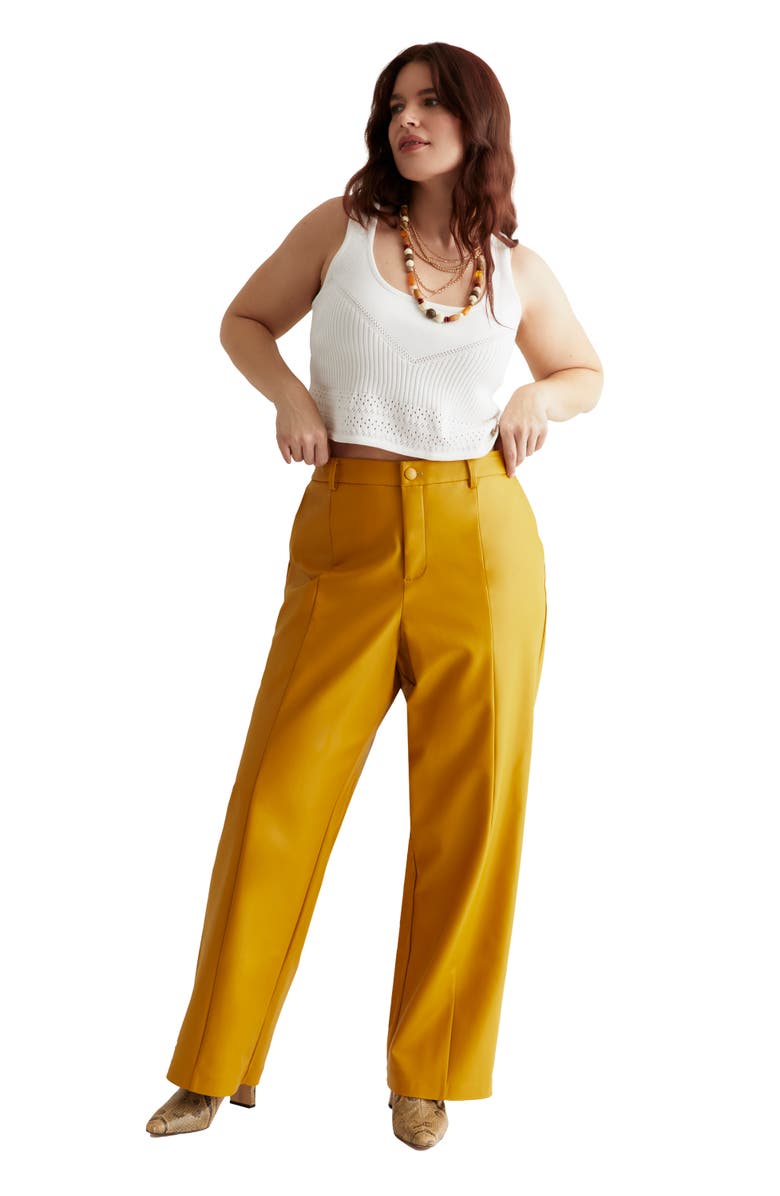 June + Vie High Waisted Faux Leather Pant, Main, color, Gold Flake