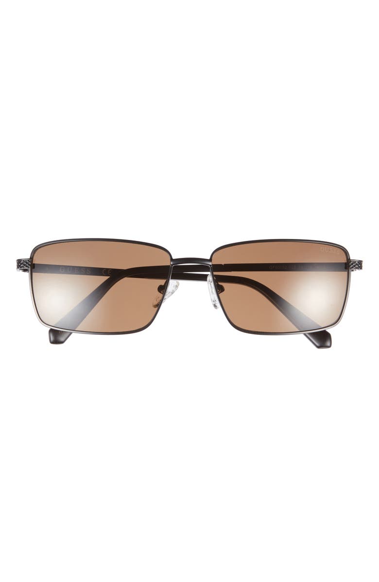 GUESS 59mm Rectangular Sunglasses, Main, color, Matte Black / Brown