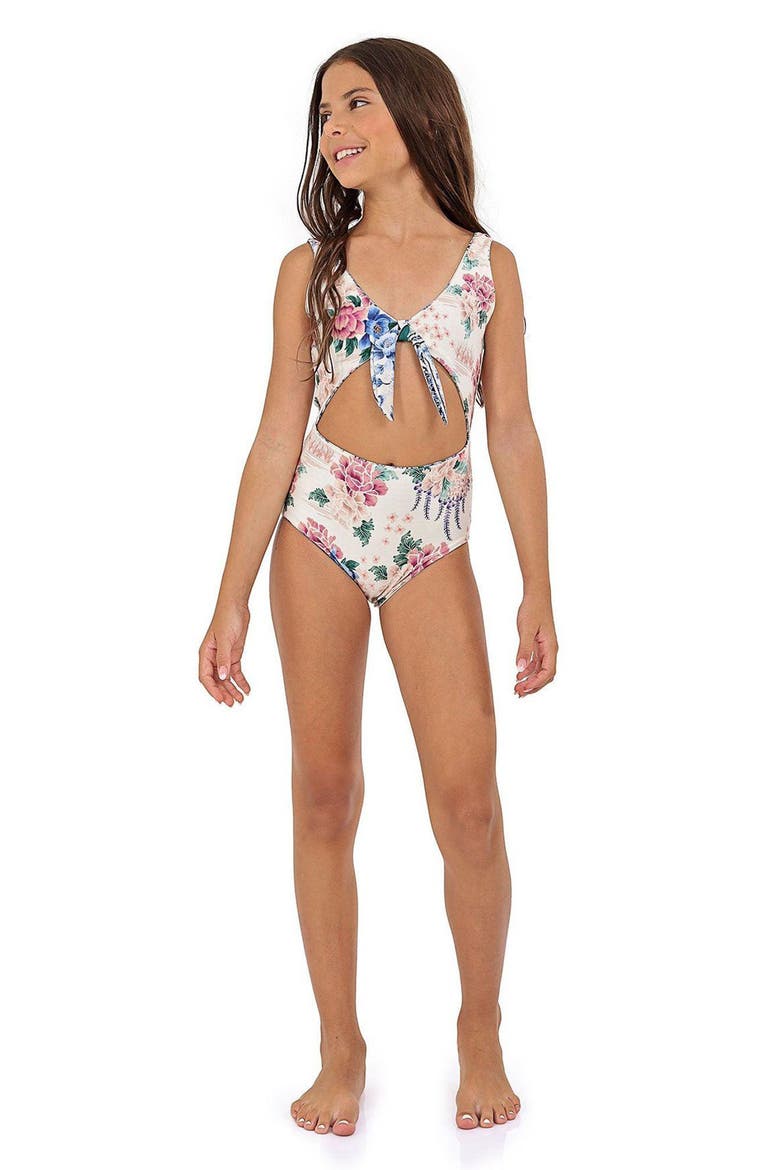 Kids' Iliana Ivy Cutout Reversible One-Piece Swimsuit, Alternate, color, BLUE MULTI