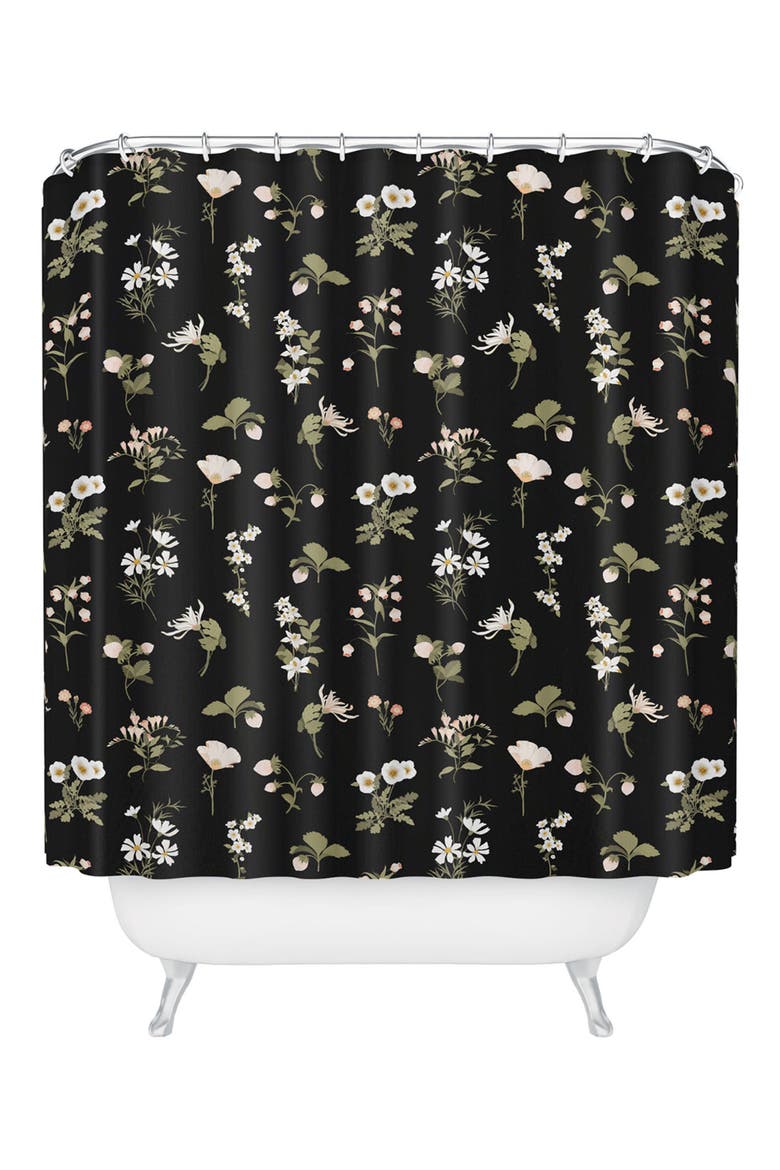 Pineberries Botanical Shower Curtain, Main, color, BLACK