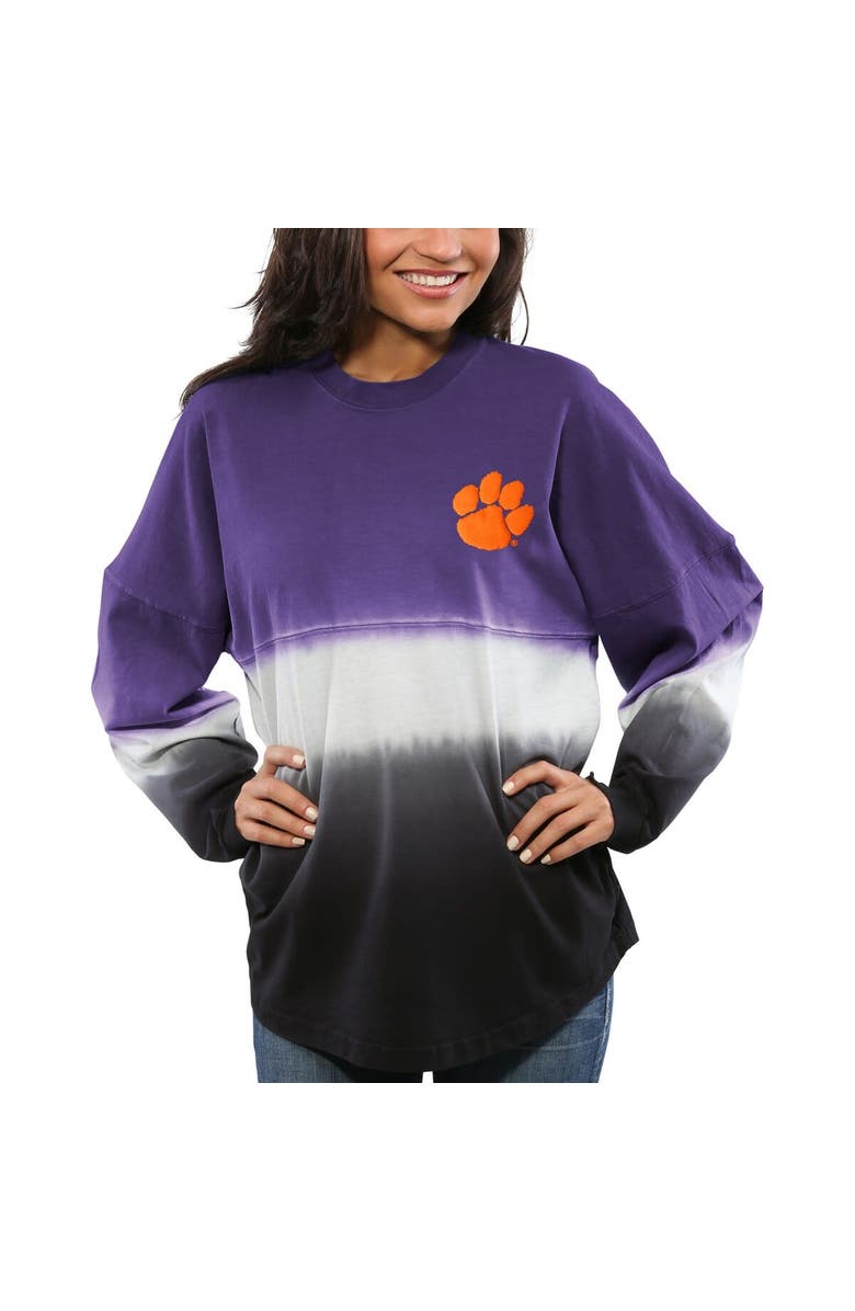 SPIRIT JERSEY Women's Purple Clemson Tigers Ombre Long Sleeve Dip-Dyed Spirit Jersey, Alternate, color,