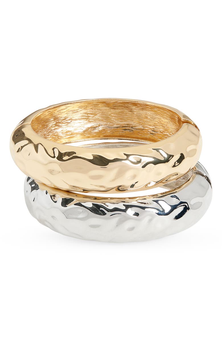 Tasha Set of 2 Textured Hinge Bracelets, Main, color, Gold/ Silver