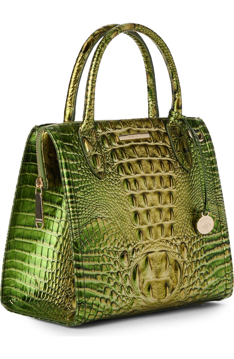 Brahmin Small Caroline Croc Embossed Leather Satchel, Alternate, color, Cacti Green