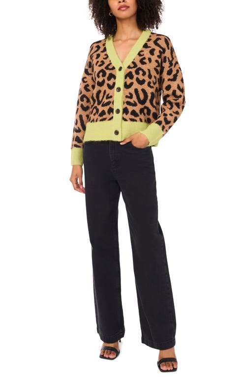 1.state Colorblock Trim Leopard Spot Cardigan In Green