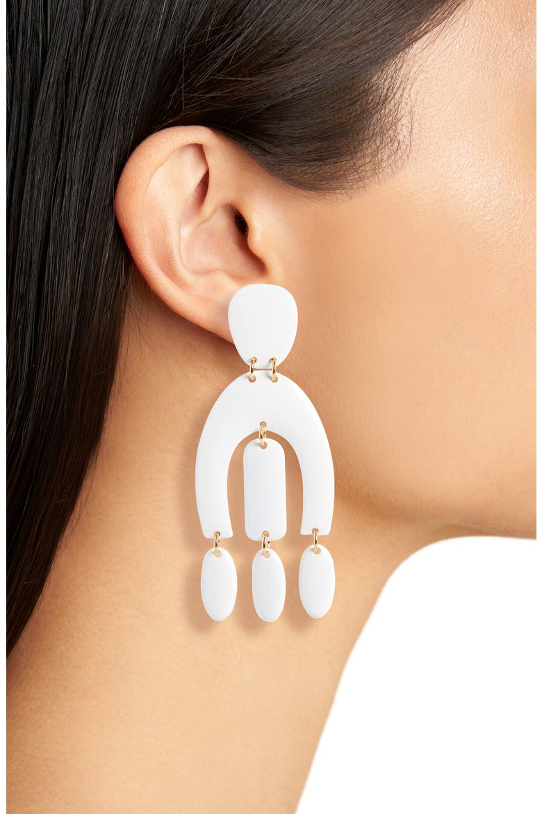 Sculpted Drop Earrings, Alternate, color, CREAM/ GOLD