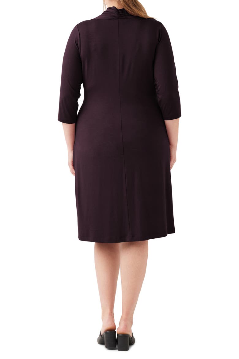 Three Quarter Sleeve Jersey Cascade Faux Wrap Dress, Alternate, color, BORDEAUX