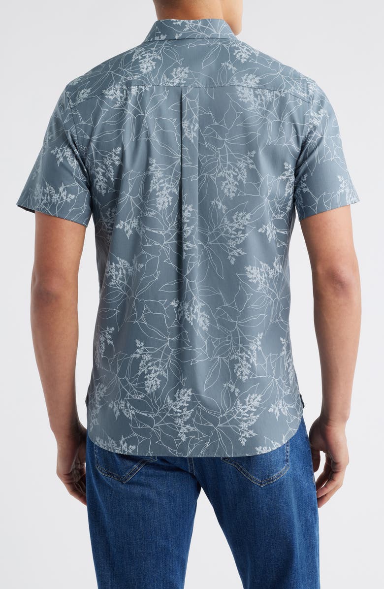 Nordstrom Botanical Print Short Sleeve Stretch Button-Up Shirt, Alternate, color, Blue Sketched Botanical
