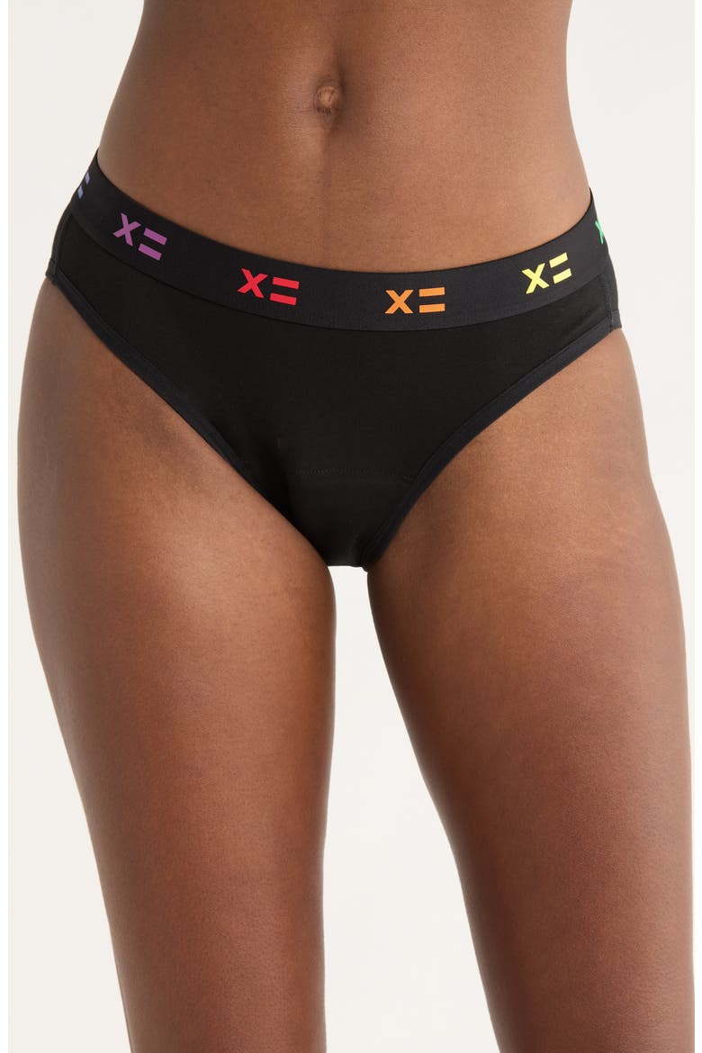 First Line Stretch Cotton Period Bikini, Main, color, BLACK X RAINBOW