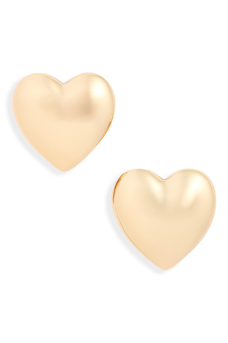 Puffy Heart Stud Earrings, Main, color, GOLD