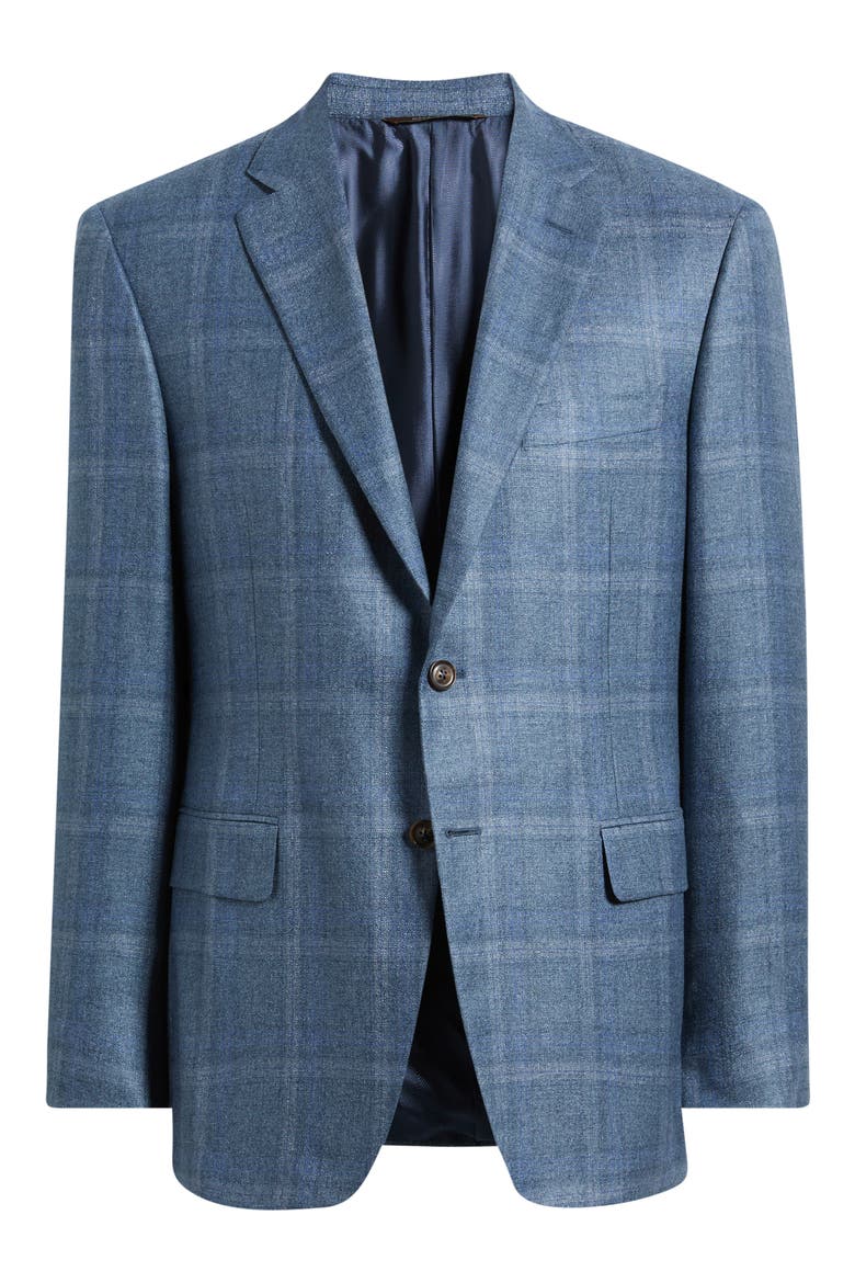 Siena Regular Fit Blue Windowpane Check Silk & Cashmere Sport Coat, Alternate, color, BLUE