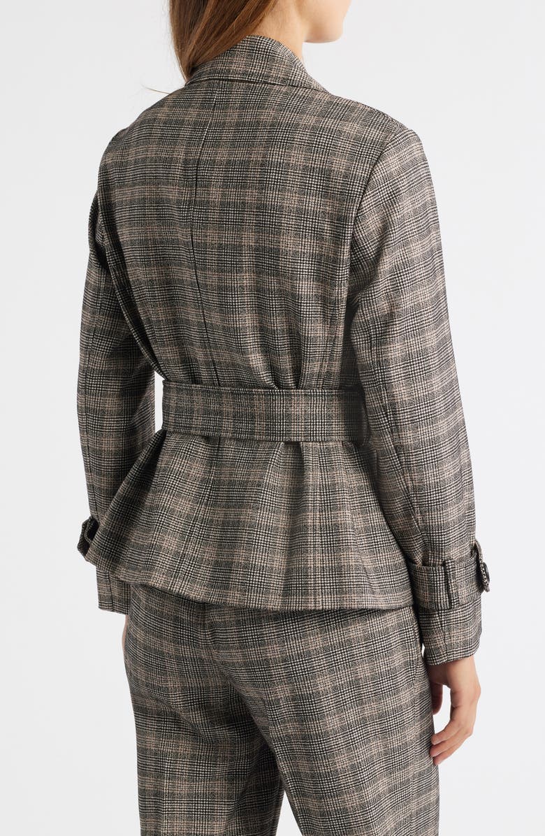 Anne Klein Plaid Belted Short Trench Coat, Alternate, color, Anne Black Multi