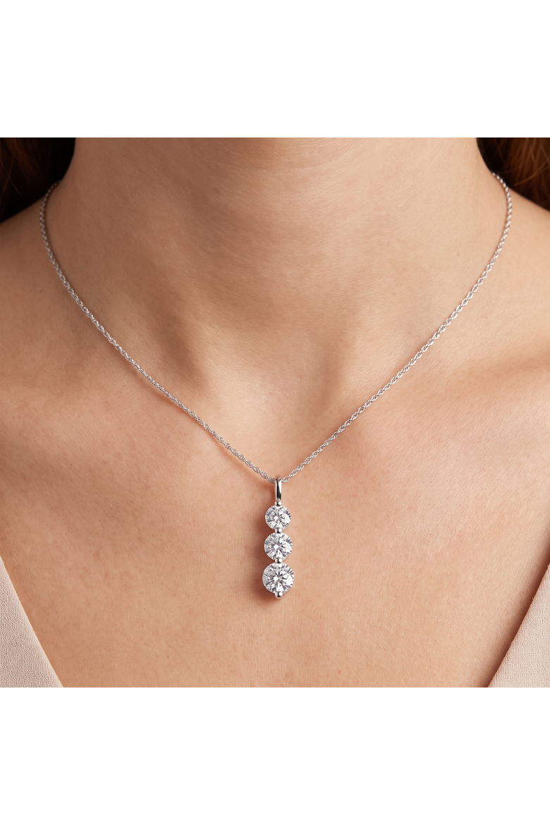 2 Ct Three Diamond Pendant 14K Gold 3 Stone Lab Grown Necklace, Alternate, color, 14k White Gold