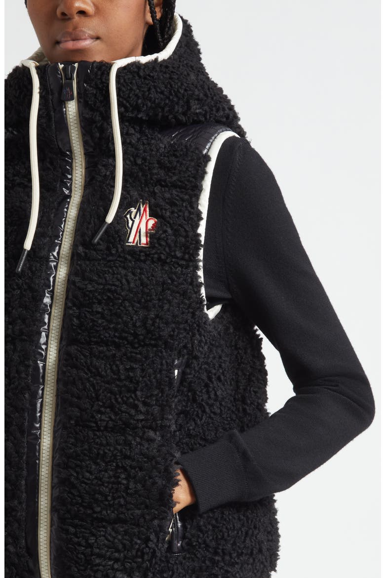 Faux Shearling Hooded Down Vest, Alternate, color, BLACK