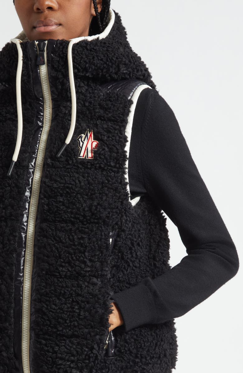 Moncler Grenoble Faux Shearling Hooded Down Vest, Alternate, color, Black