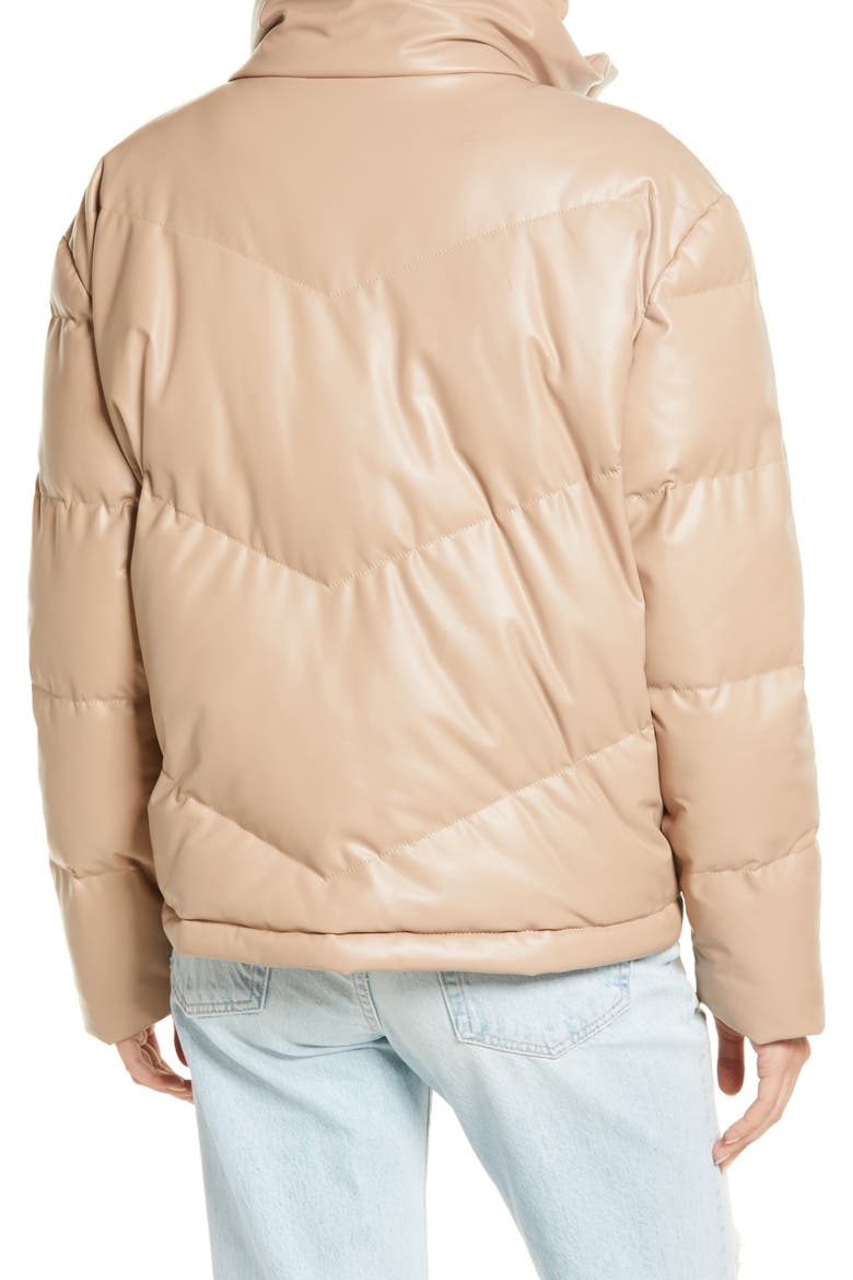 Downtown Faux Leather Puffer Jacket, Alternate, color, TAN