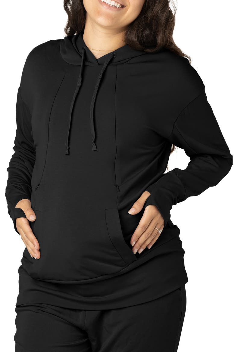 Maternity & Nursing Hoodie, Alternate, color, BLACK