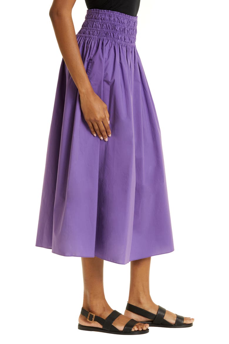 Smocked Waist Cotton Poplin Midi Skirt, Alternate, color, FOX GLOVE