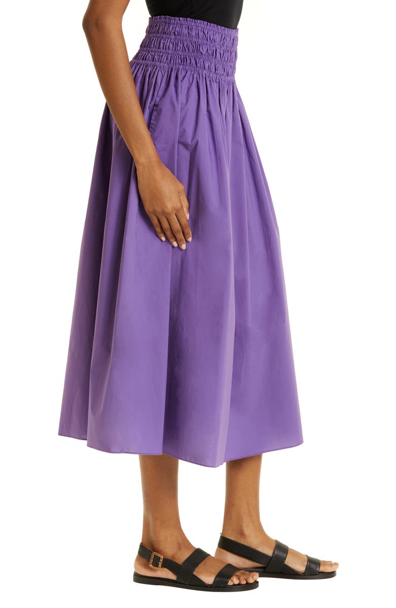 Rebecca Taylor Smocked Waist Cotton Poplin Midi Skirt, Alternate, color, Fox Glove