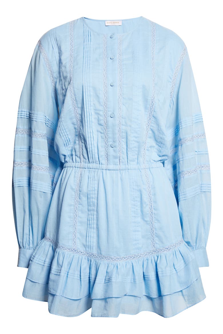 Arabella Lace Inset Long Sleeve Cotton Minidress, Alternate, color, BAZAAR BLUE