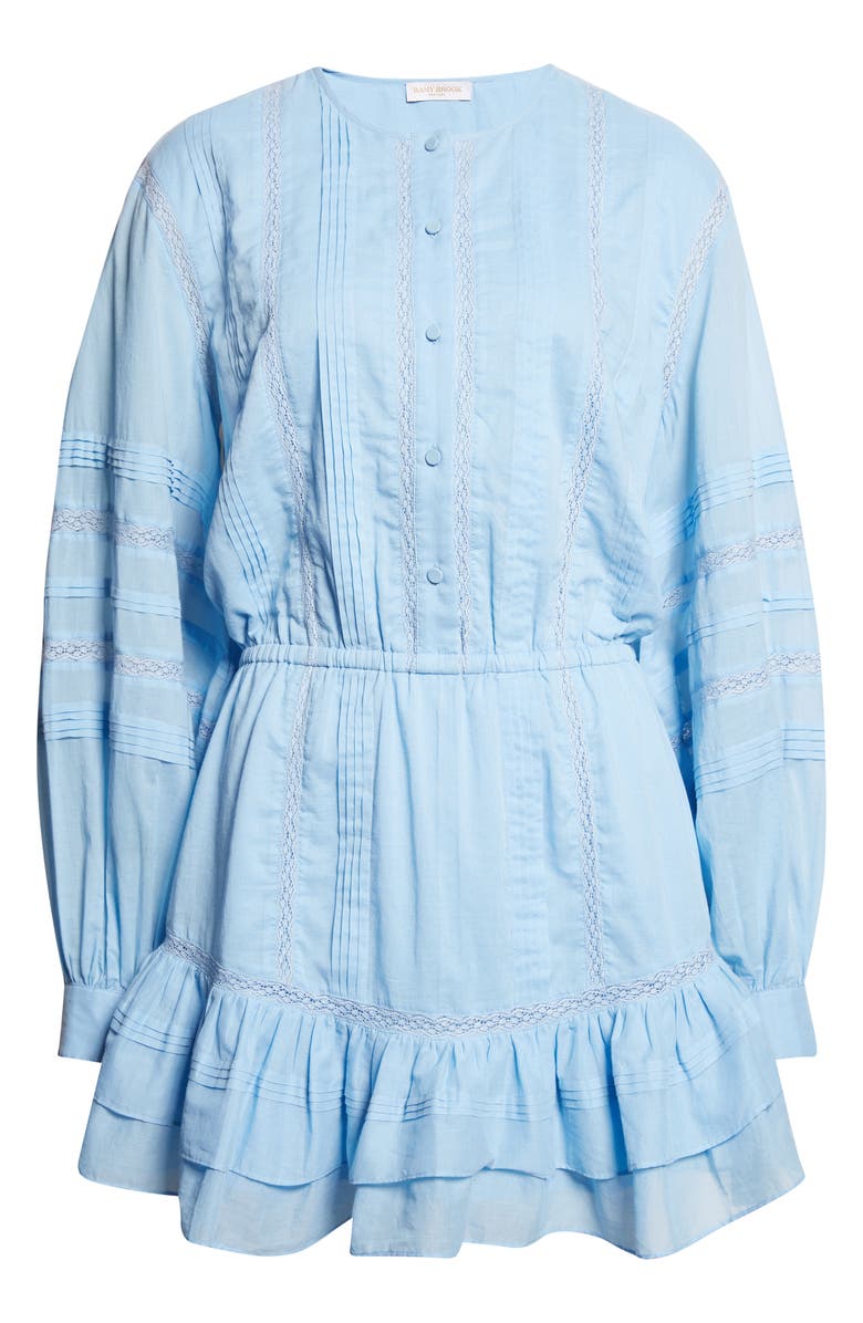 Ramy Brook Arabella Lace Inset Long Sleeve Cotton Minidress, Alternate, color, Bazaar Blue