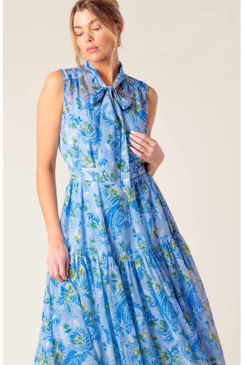 Paisley Tie Neck Sleeveless Chiffon Midi Dress, Alternate, color, POWDER BLUE